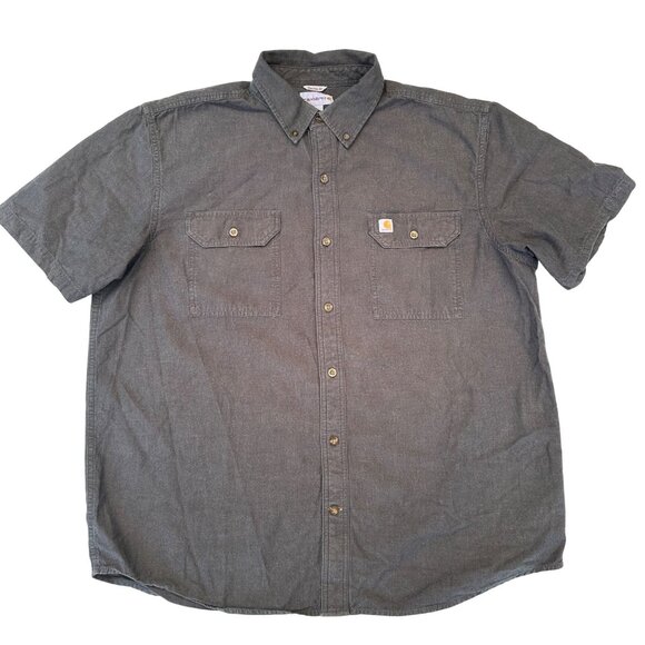 Carhartt Mens Original Fit Button-Up Short Sleeve Shirt XL Gray Cotton - Picture 1 of 8